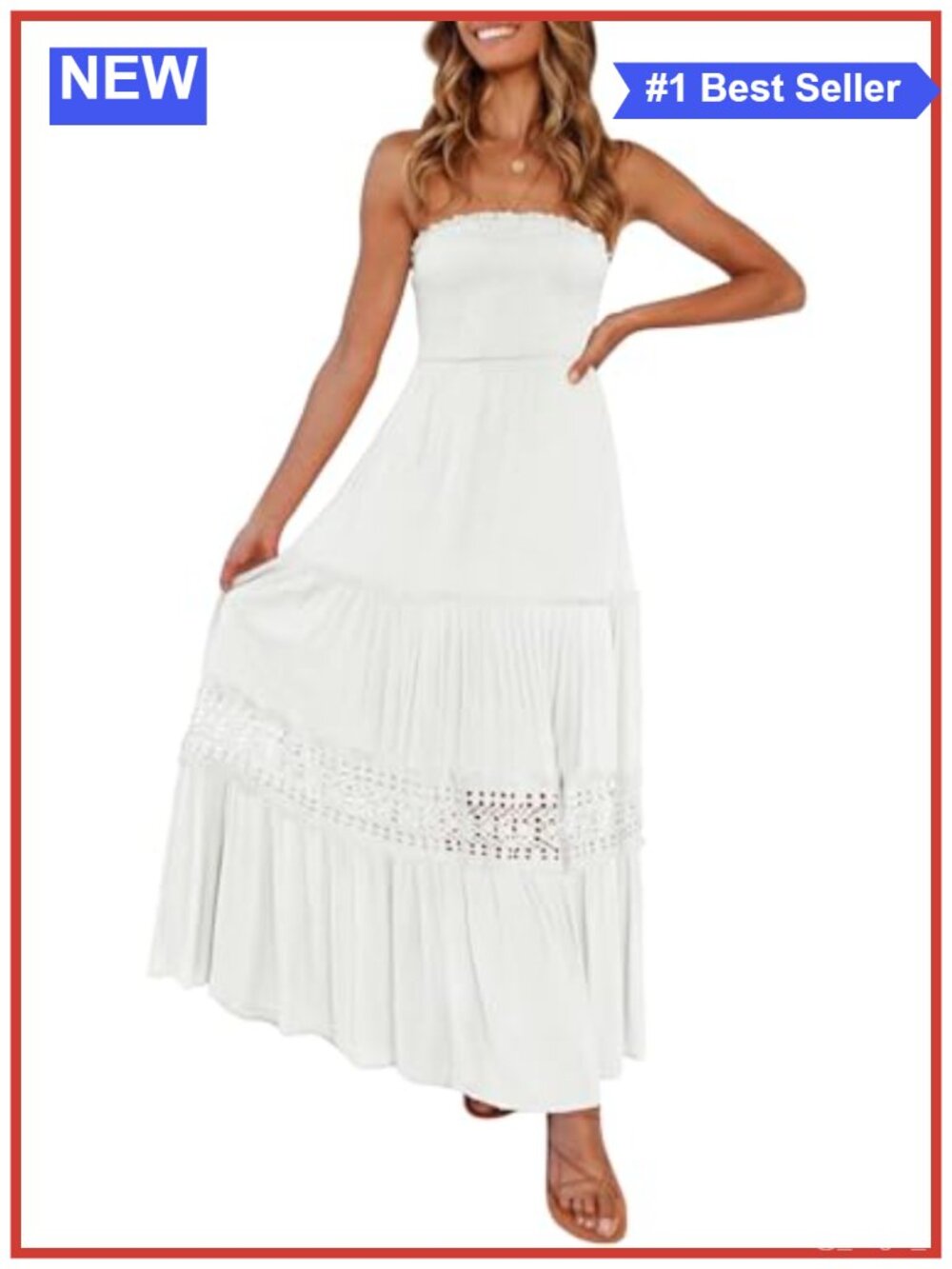 Strapless Boho Maxi Dress Rayon Ruffled Backless Beach Vacation